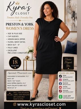 Preston & York Black Sheath Dress Size 18 Plus Cap Sleeve Floral Waist
